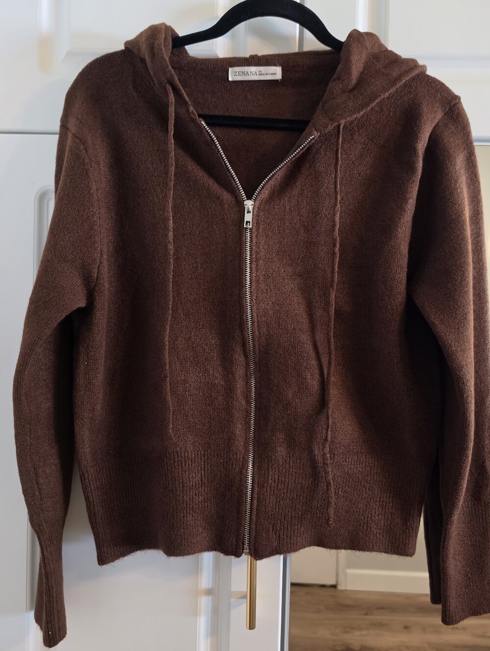 Zenana Outfitters Brown Zip-Up Hooded Sweater